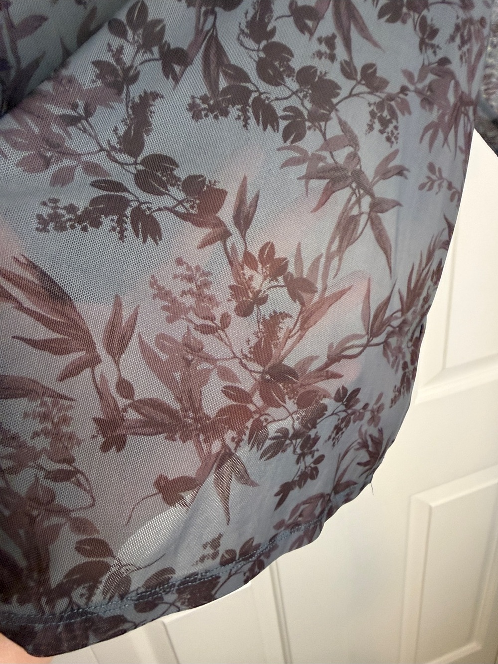 Anthropologie Sheer Floral Short-Sleeve Mock Neck Shirt - Brown on Gray - Picture 3 of 5